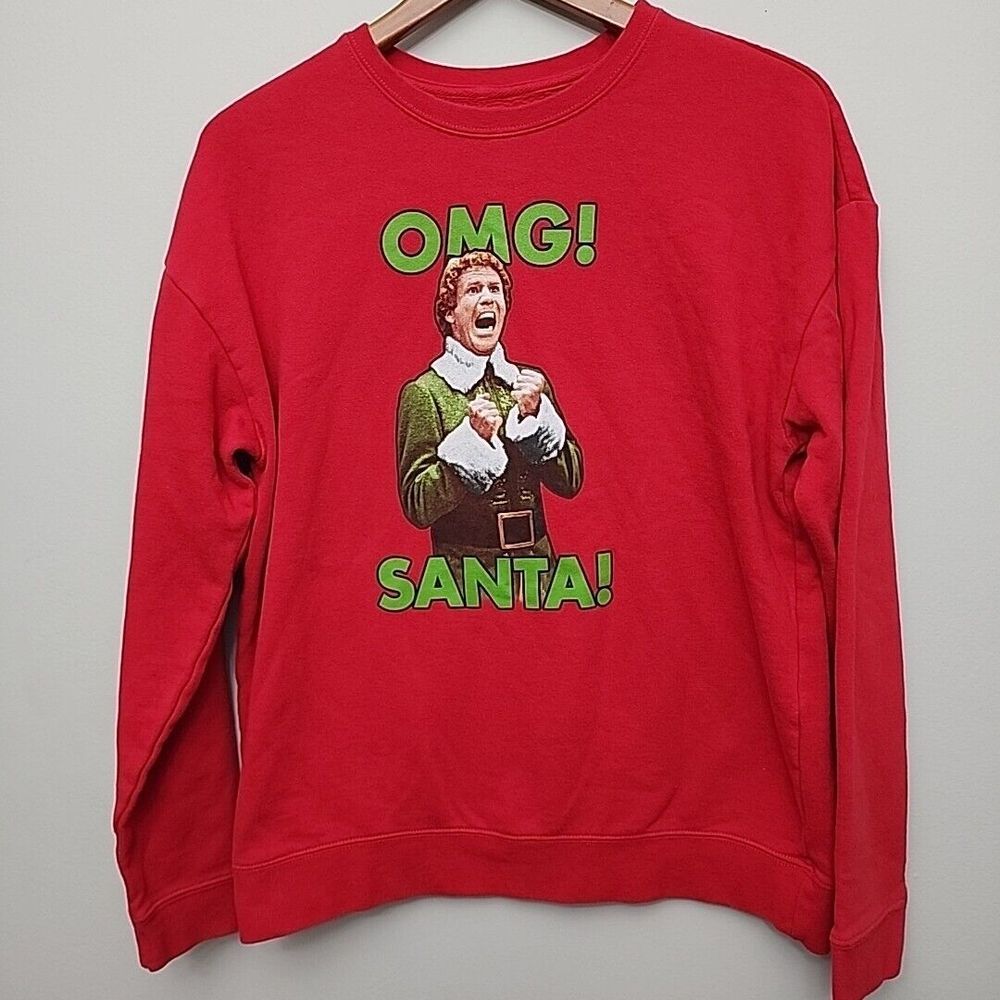 Elf Movie OMG Santa Sweatshirt Size Medium Will Farrell  Ugly Sweater Red‎